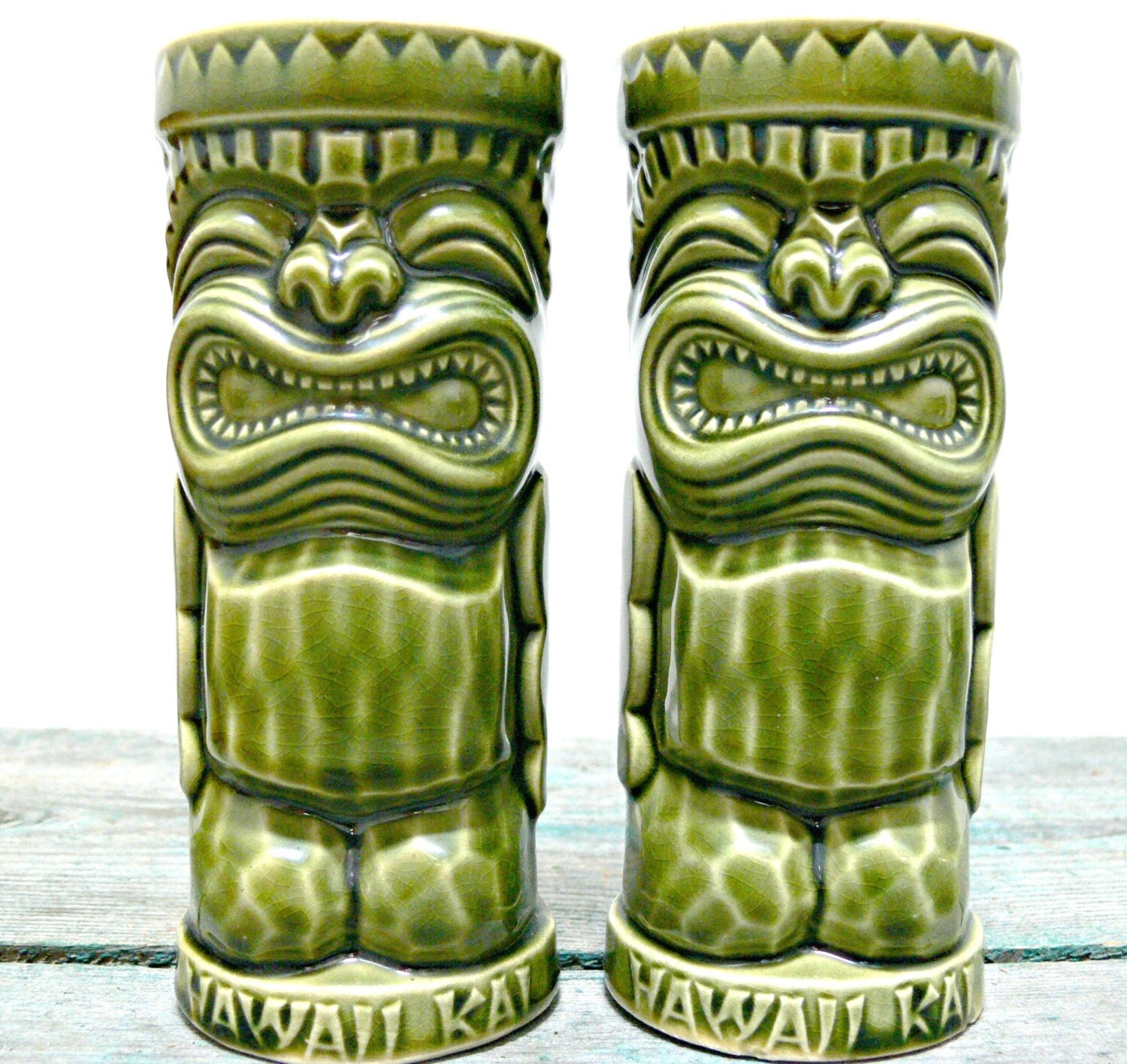 Vintage Hawaii Kai Ceramic Tiki Mugs Set of 2