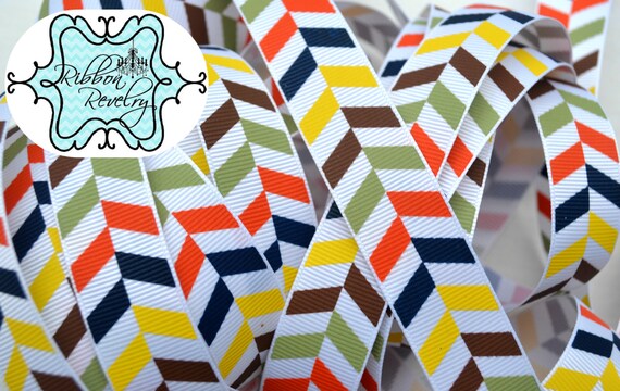 Fall Cuties Autumn color herringbone on 7/8" grosgrain ribbon Il_570xn