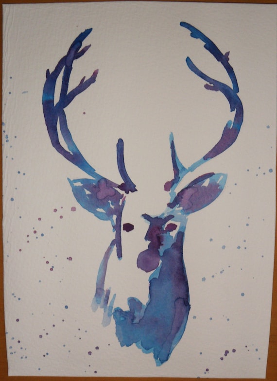 Items similar to Deer Head - Antlers - Original Watercolour 5x7 ...