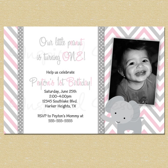 Pink Elephant Birthday Girl Invitation Chevron and Polka Dots First Birthday Invitation 1st, 2nd, 3rd, 4th, 5th, 6th, Il_570xn