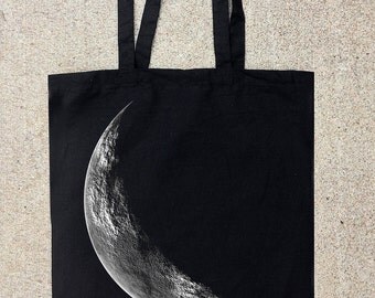 Crescent Moon - Black Cotton Canvas Tote Bag