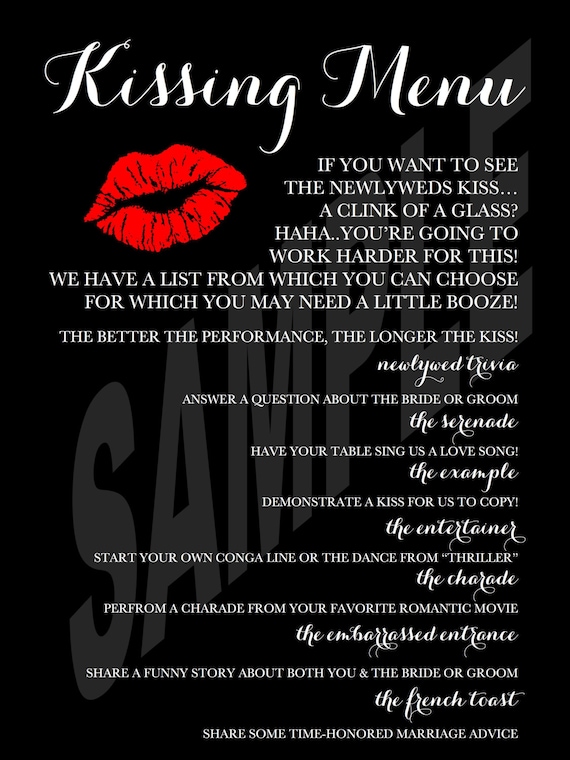 Wedding Reception Kissing Menu