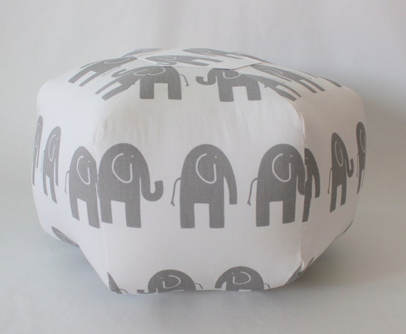 18" Ottoman Pouf Floor Pillow White Grey Elephant