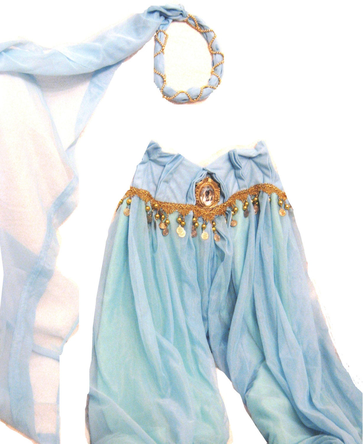 Harem Pants Genie Costume Blue & Glittering Gold with