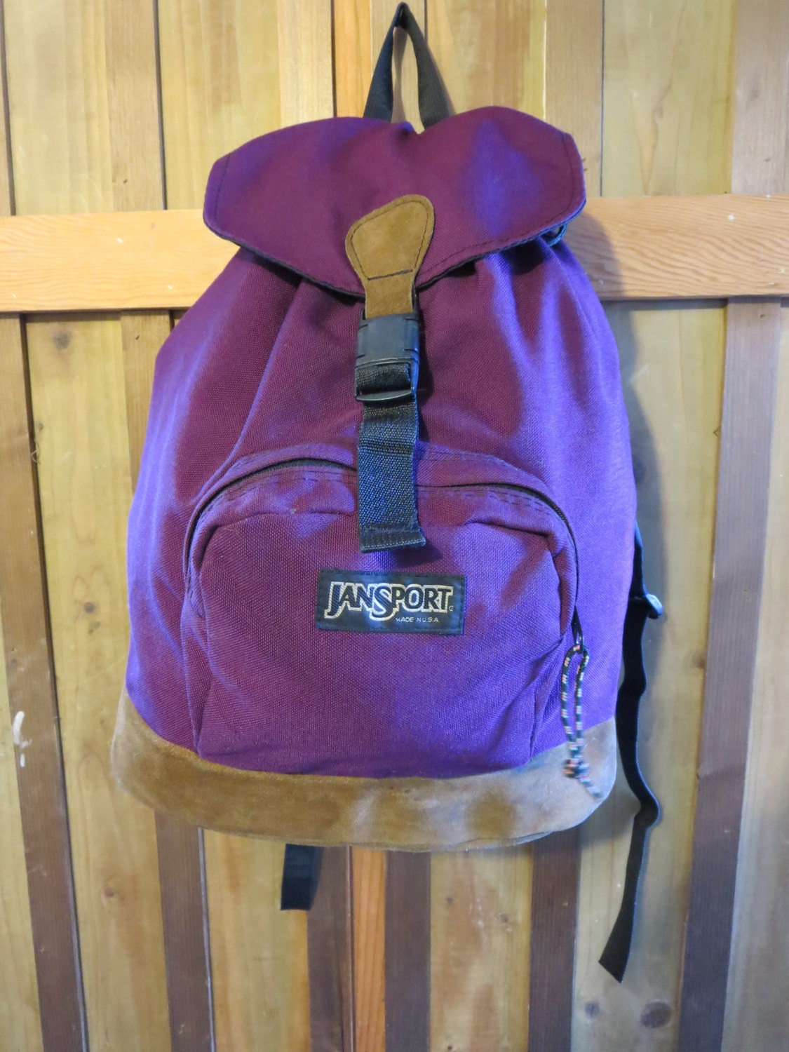 Jansport Backpack Leather Bottom Rare Vintage Jansport Grape