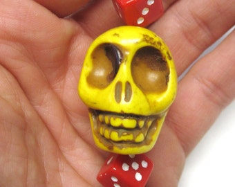 Big Daddy Roll Of The Dice Yellow Sugar Skull Key Ring Pendant Keychain