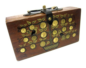 Collins of Texas Enid Collins Purse Handbag Original Box Bag Money Tree VII Birds Vintage 1963 Wood
