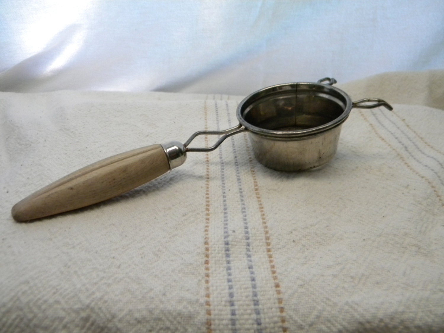 Vintage kitchen strainer Tea Strainer wooden handle by HeyJunkman