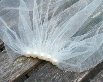Ivory Tulle Birdcage Veil, Vintage Style Petite Veil Mini Blusher Illusion Tulle Veil