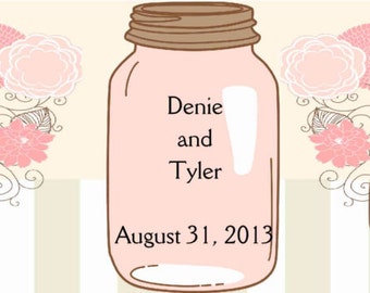 Mason Jar Wedding Water Bottle Labels Water Bottle Labels Custom Personalized Customized Design Adhesive Sticker Party Celebrate Newly Weds