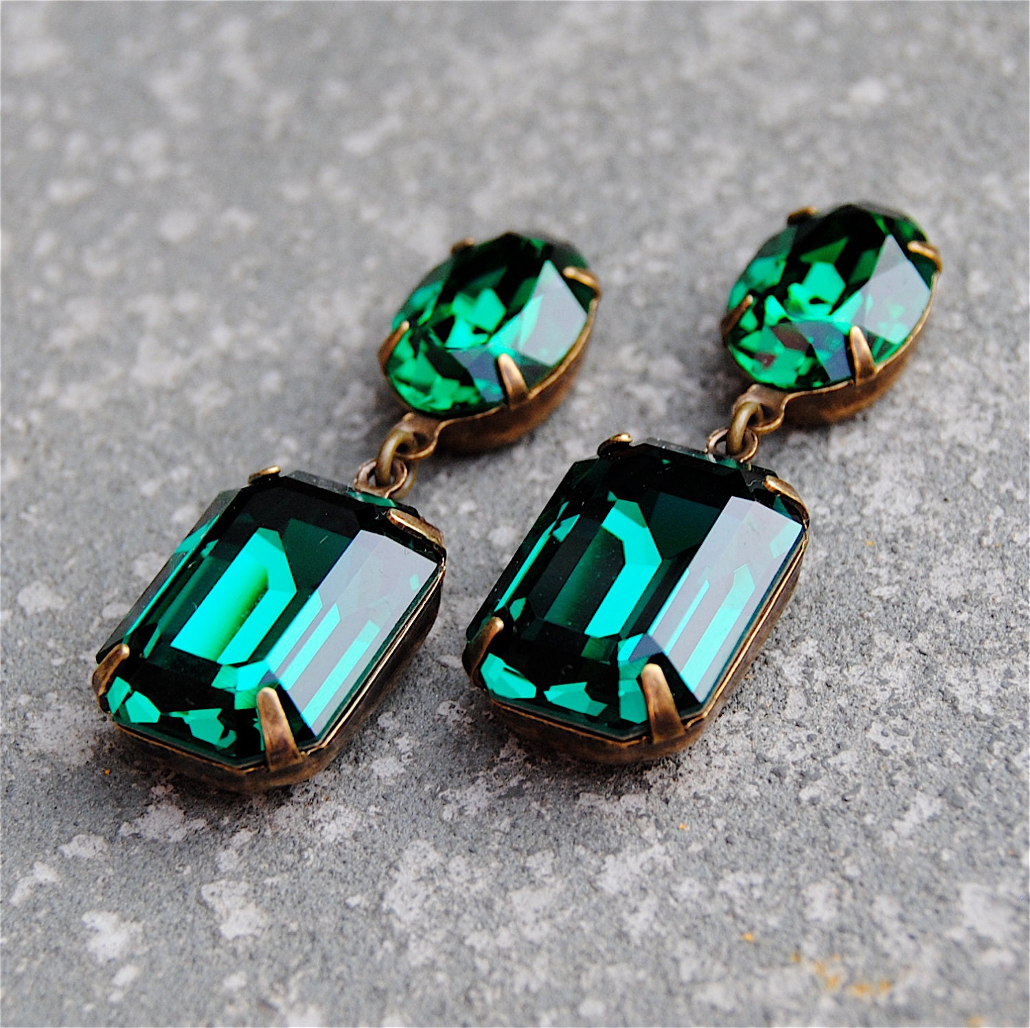 Emerald Green Earrings Swarovski Crystal Post Dangle or Clip