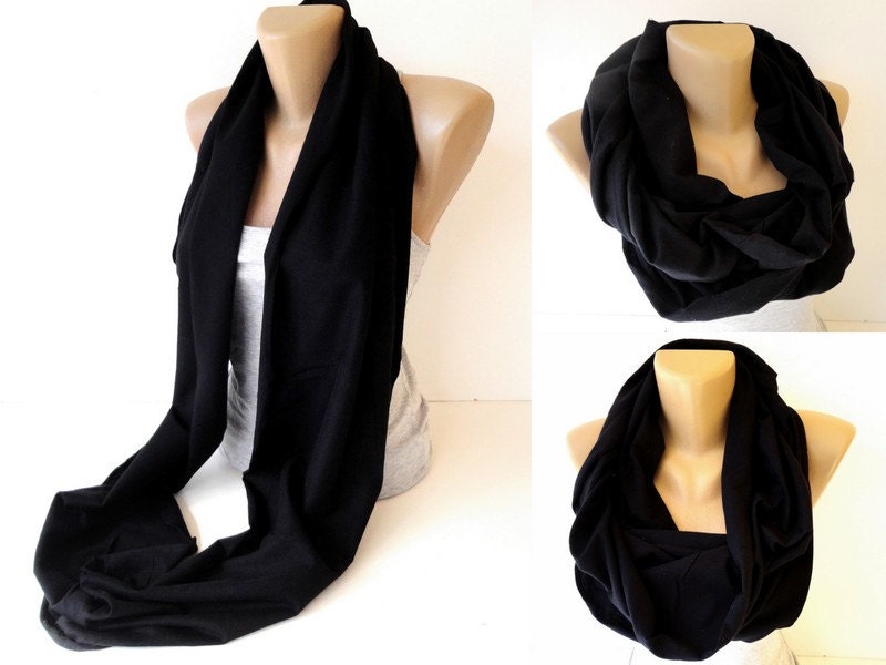 black cotton infinity scarf women / men scarves unisex fall