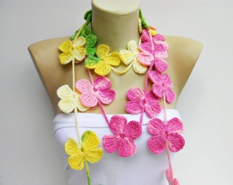 crochet lariat ,flower crochet lariat scarf