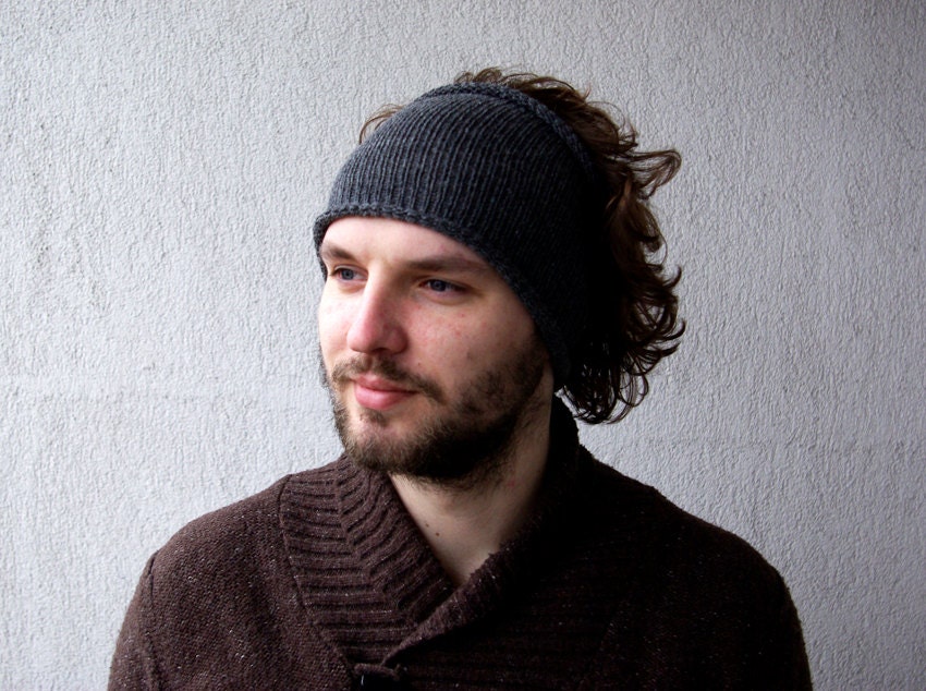 Knitted Mens Headband Guys knit hair wrap Dark GreyLight