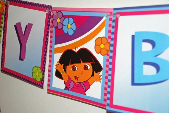 DORA the Explorer Birthday Banner dora and flowers