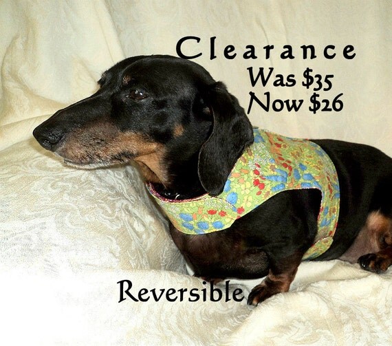 Dachshund vest harness adjustable reversible calico and damask