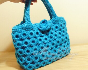 Handmade Crochet Purse / Small Handbag In Blue / Deeppink