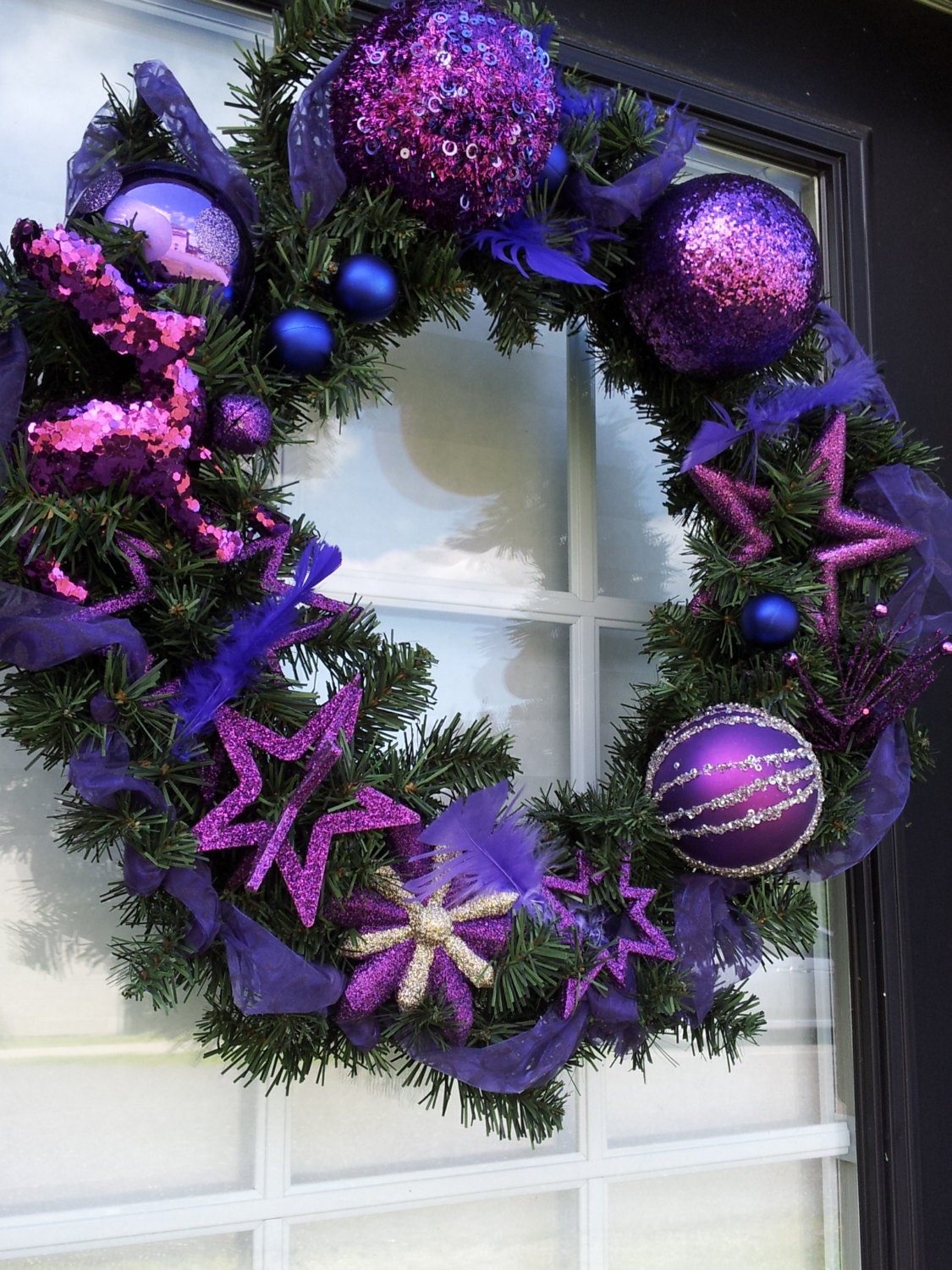 Gorgeous Purple Christmas Wreath - ready to ship - Glitter holiday wreath - Non traditional