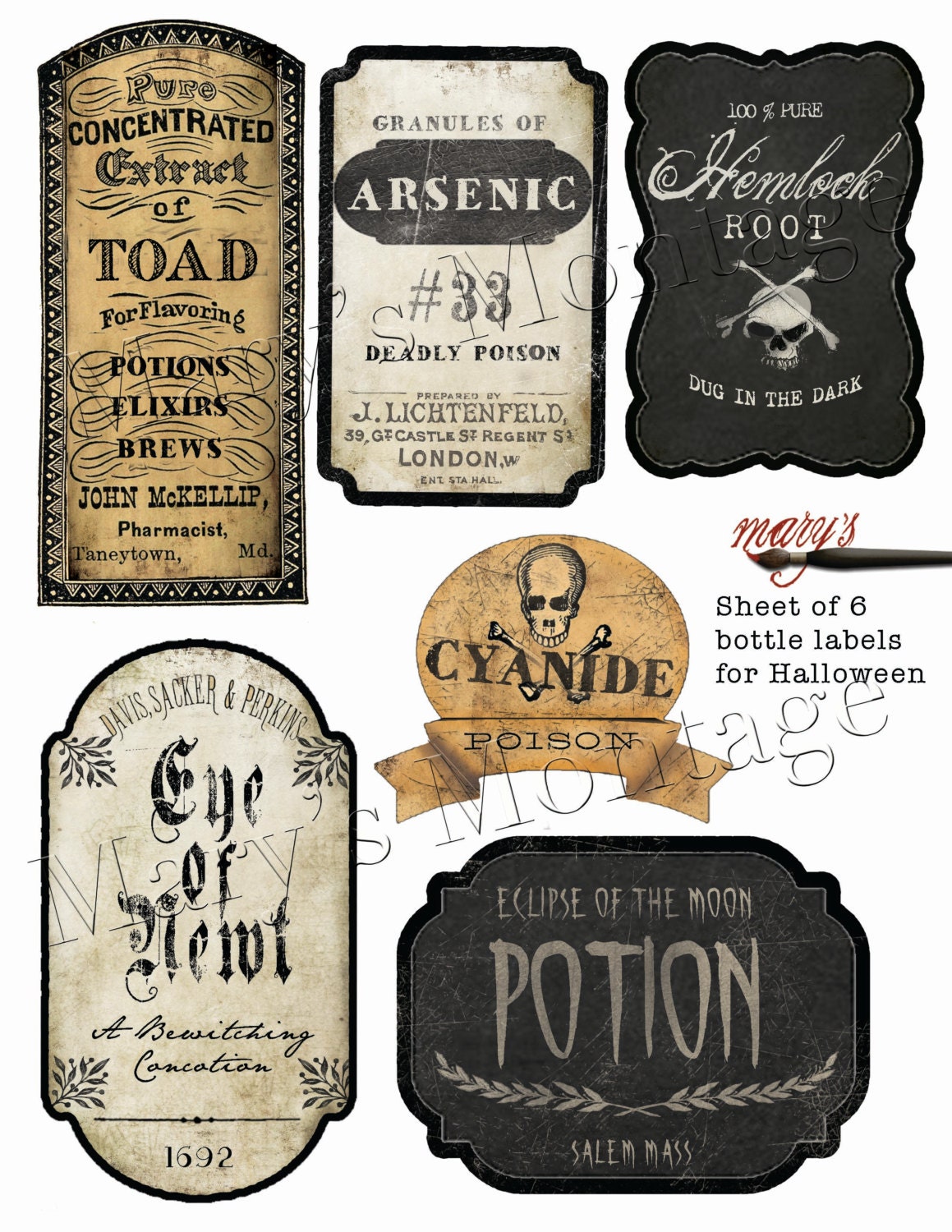 Halloween Bottle Labels Download Print By MarysMontage On Etsy