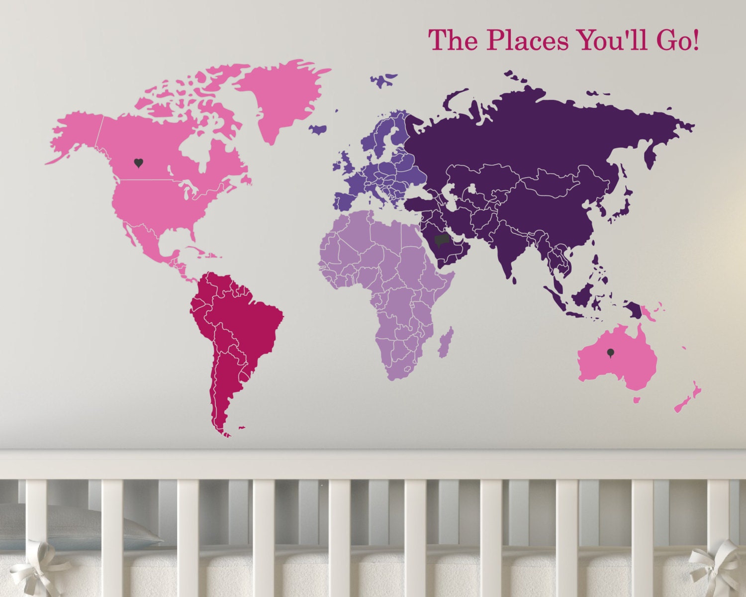 World Map Of Continents And Map Markers Vinyl Sticker 0365