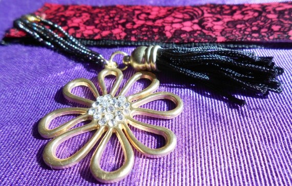 Lolita & Black Polka Dot Reversible Handmade Ribbon Bookmark
