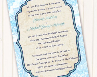 wedding invitations, Moroccan invitations, Moroccan wedding invitations, turquoise wedding invitations, graduation invitations, IN213