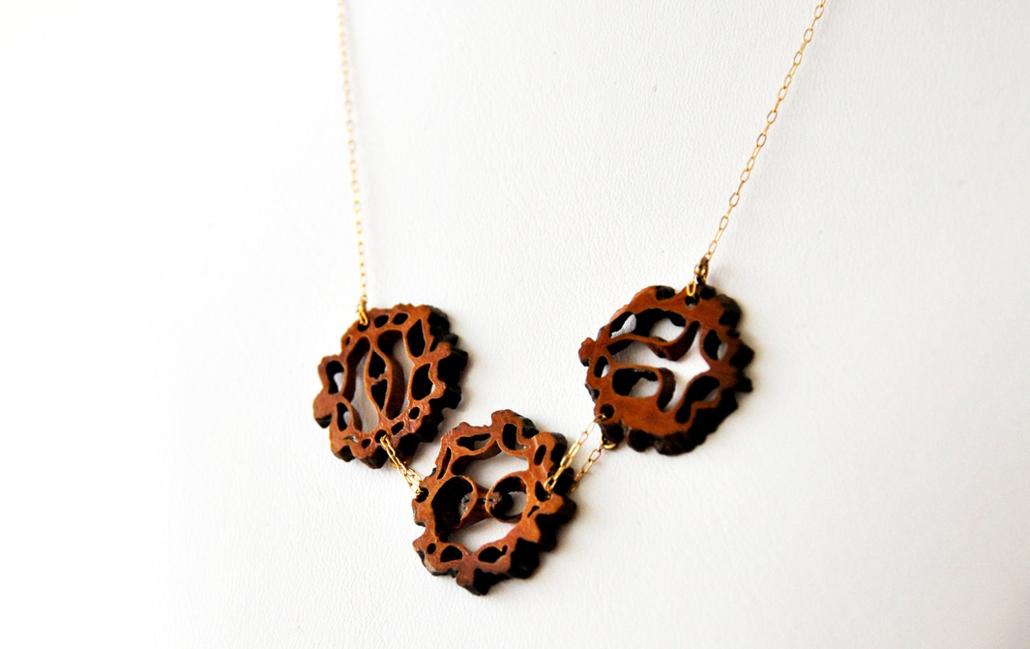 Wooden Ornament Necklace Art Decor Necklace 14K Gold Filled