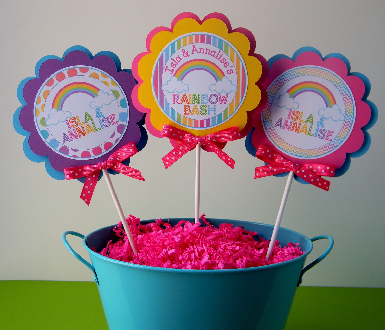 3 Rainbow Birthday Party Centerpiece Sticks