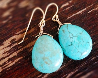 Turquoise Earrings - Gemstone Jewellery - Southwestern Jewelry - Fashion - Everyday - Teardrop