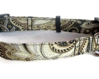 Black and Tan Paisley Dog Collar size Large