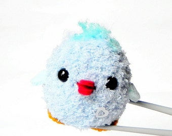 Amigurumi puffy blue Bird MochiQtie -- mochi size crochet amigurumi mini stuffed toy doll
