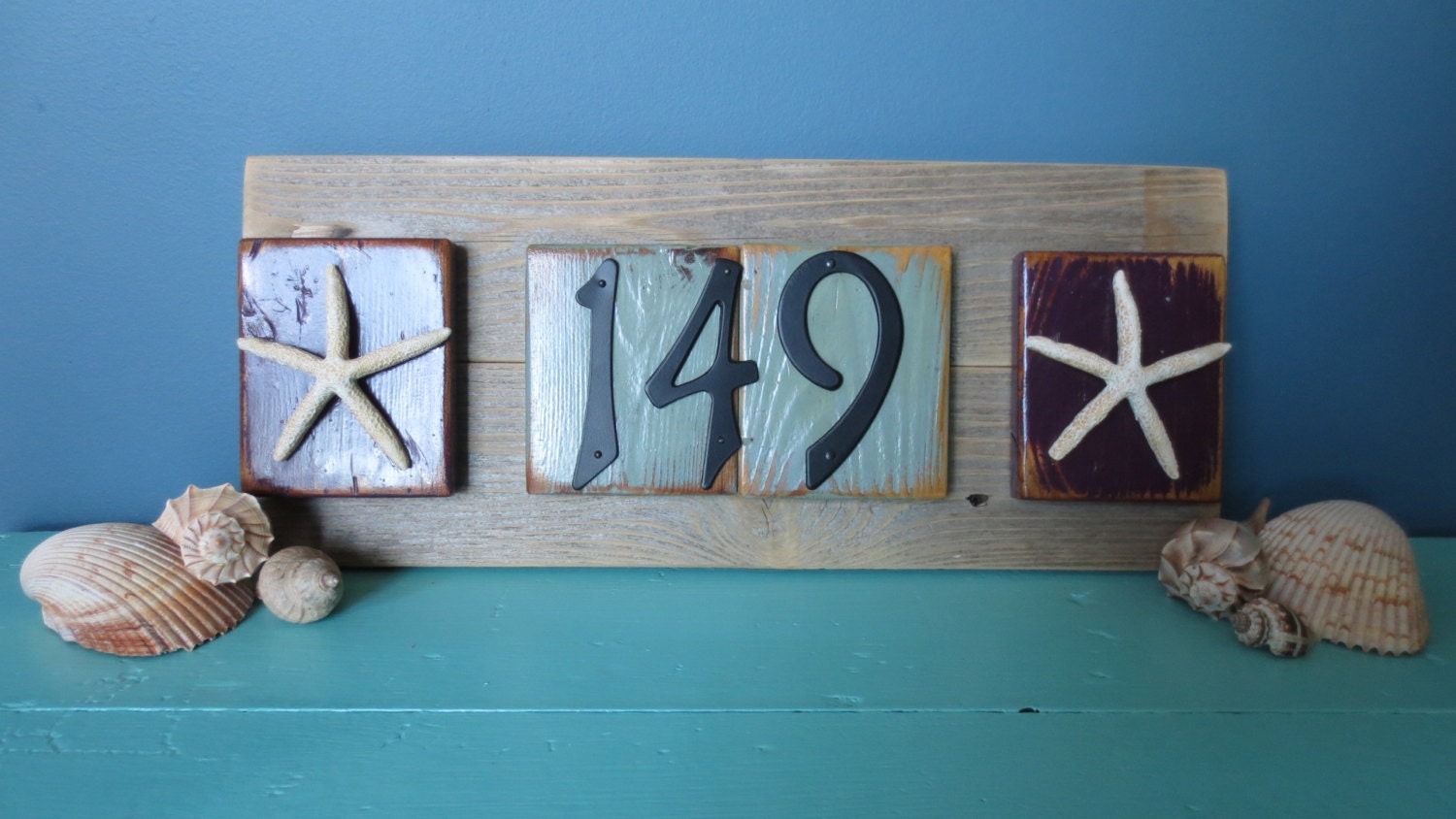 Nautical House Numbers Starfish Beach House Upcycled Seashore