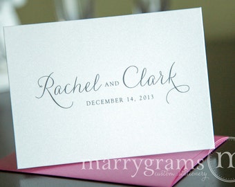 Custom Wedding Thank You Cards - Names and Date Bridal Shower Personalized Thank You Notes - Fancy, Pink, Purple, Lagoon, Navy Gift - SS01