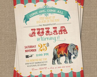 Vintage Circus Birthday Invitation, Circus Party, Digital Printable File