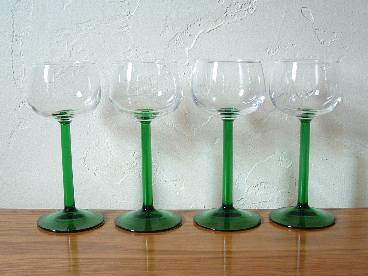 Vintage Wine Glasses Emerald Green Stem Made in France Set of