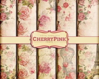 Floral Scrapbook paper, Digital Paper, french ephemera scrapbook premade pages 12x12 inch digital download, craft and scrapbook suppleis