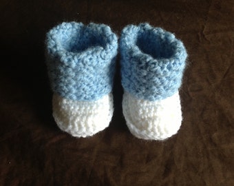 Handmade crochet baby boy booties in light blue and white or make your ...