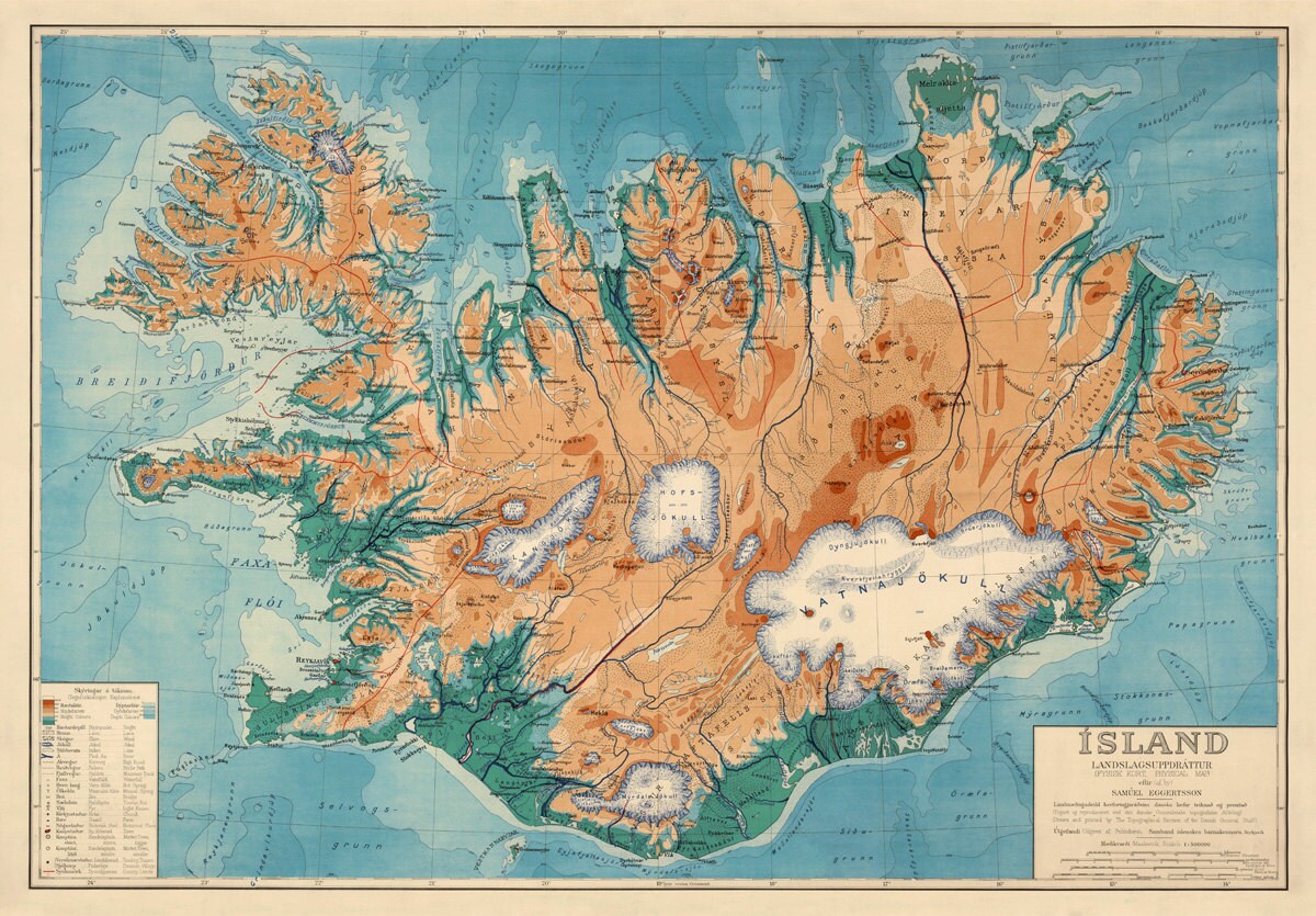 Alte Karte von Island Island Karte Kleingedruckte Islandia