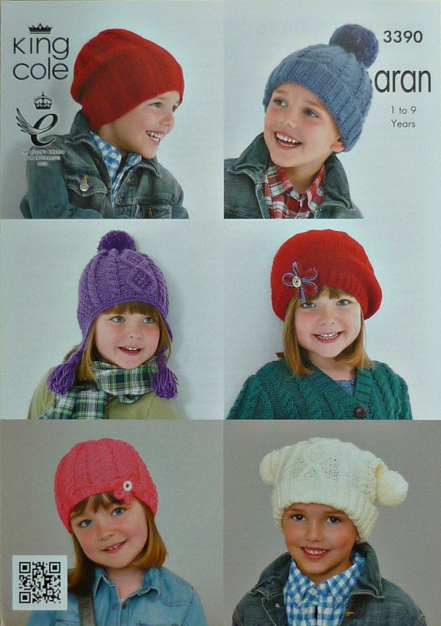 Girls Hats Knitting Pattern K3390 Childrens Tea Bag Slouchy Earflap Cable Hat...