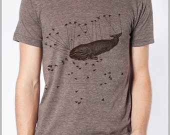 Men's T Shirt Save the whales Unisex American Apparel - Aviation Whale Tshirt Hand printed XS, S, M, L, XL 9 COLORS gift for him