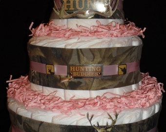 Pink Hunting Camo Theme Diapercake