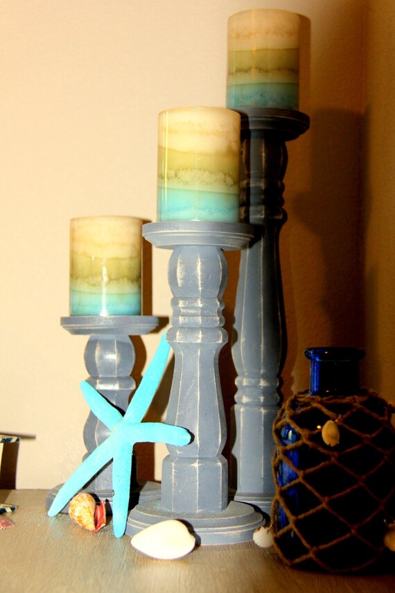 Distressed Wood Pillar Candle holders