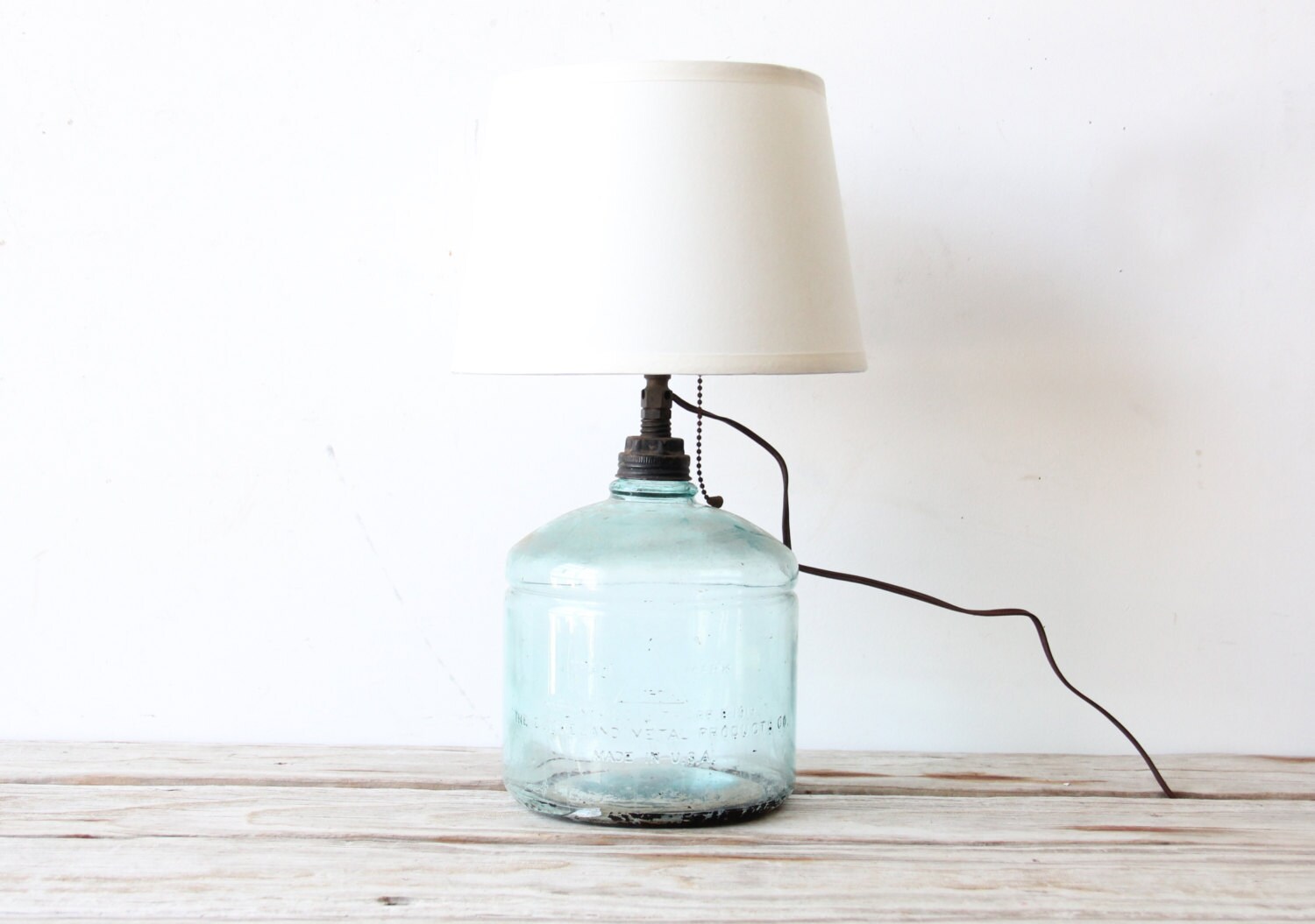 Antique Aqua Glass Jug Lamp