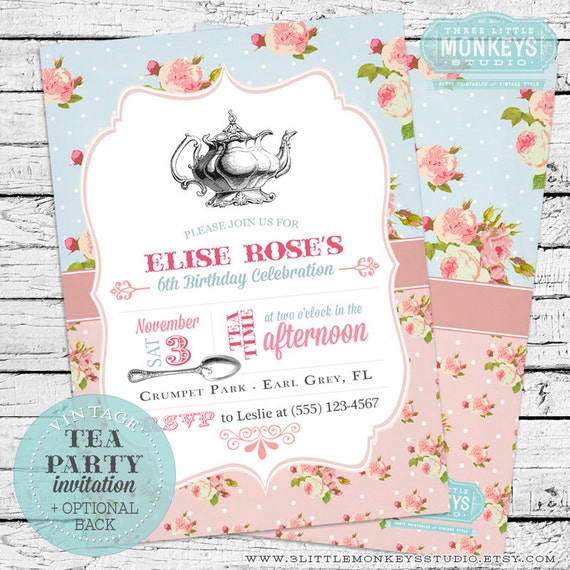 Vintage Tea Party Birthday Invitation