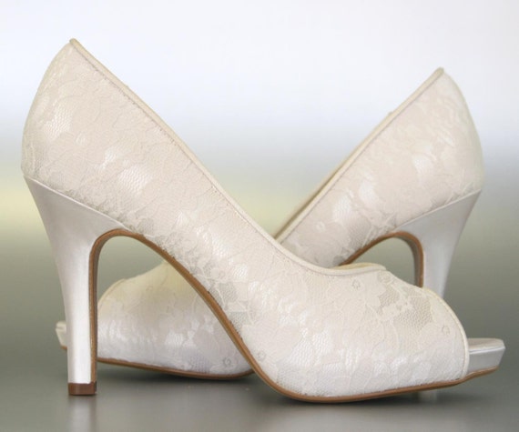 Wedding Shoes Ivory Peep Toe Wedding Shoes by DesignYourPedestal