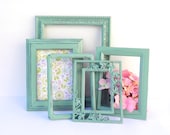 Shabby Chic Sage/Mint Green Frame Collection, Five Upcycled Photo Frames, Photo Decor Frames