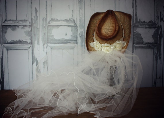 Ivory cowgirl hat and veil-cowgirl hat-western by MorganTheCreator