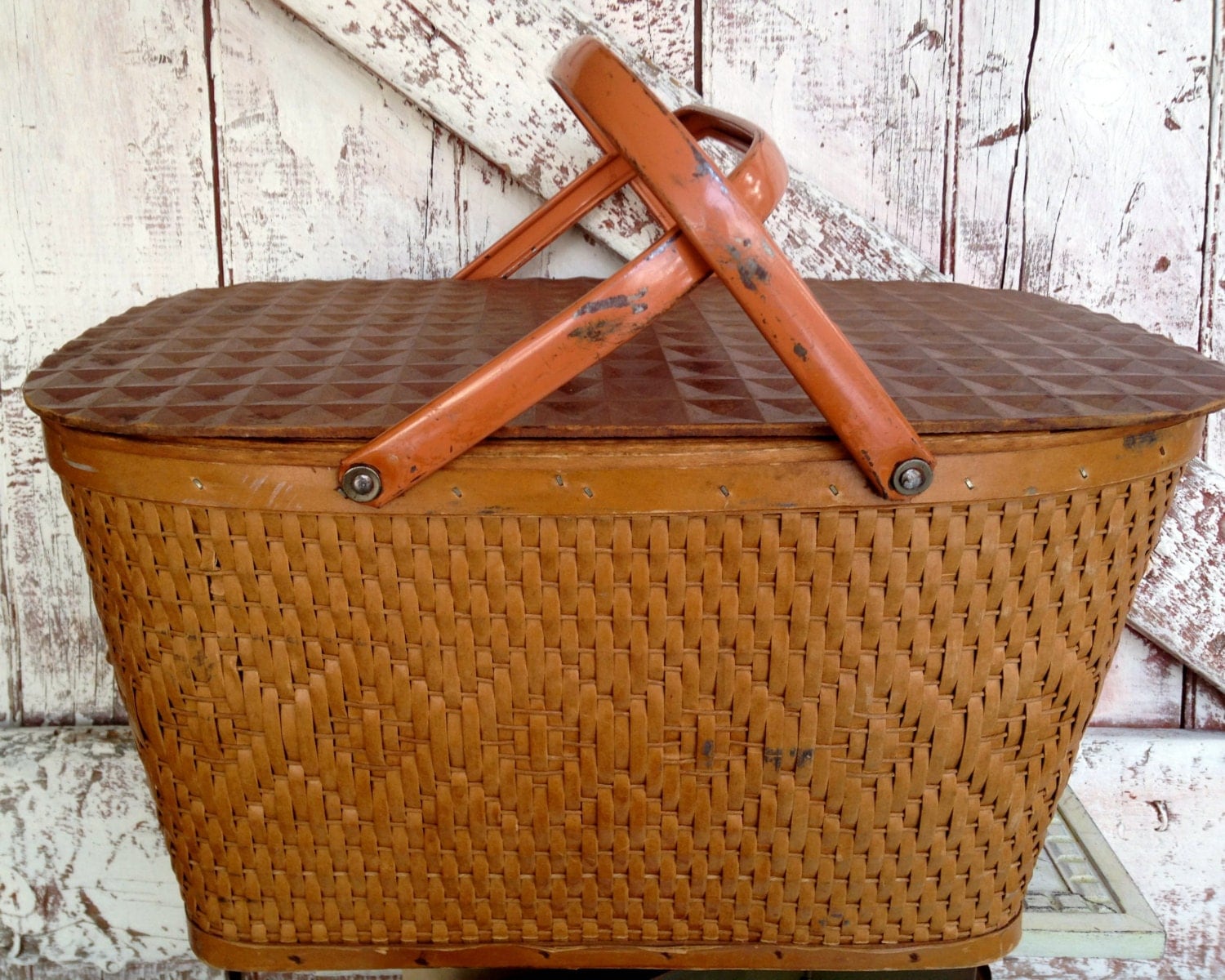 Vintage picnic basket large wicker with by LititzCarriageHouse