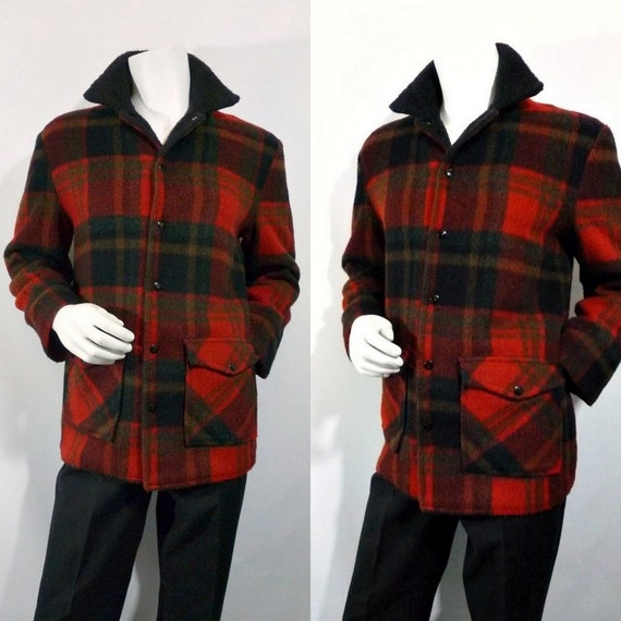Items similar to 50s Chore Jacket Ranch Coat / Red Plaid Wool ...