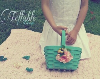 Flower Girl Basket Tiffany Robbins Egg Blue Teal and Pink ((Custom Colors Available!! Please read item details for info.))